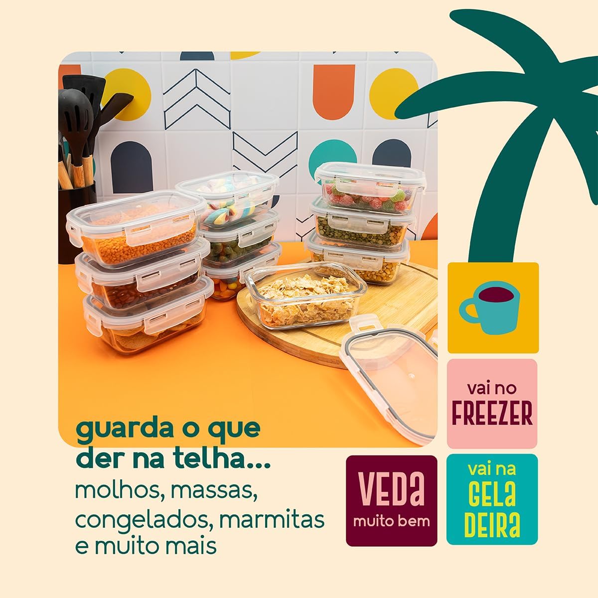 Kit de Potes Herméticos para Conservação de Alimentos