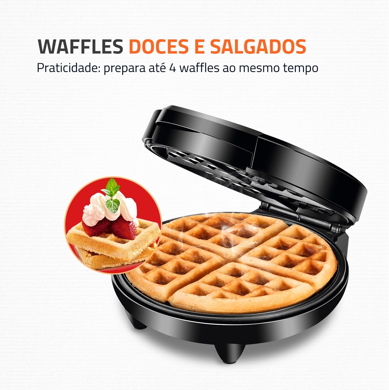 Máquina de Waffles Antiaderente para 4 Waffles