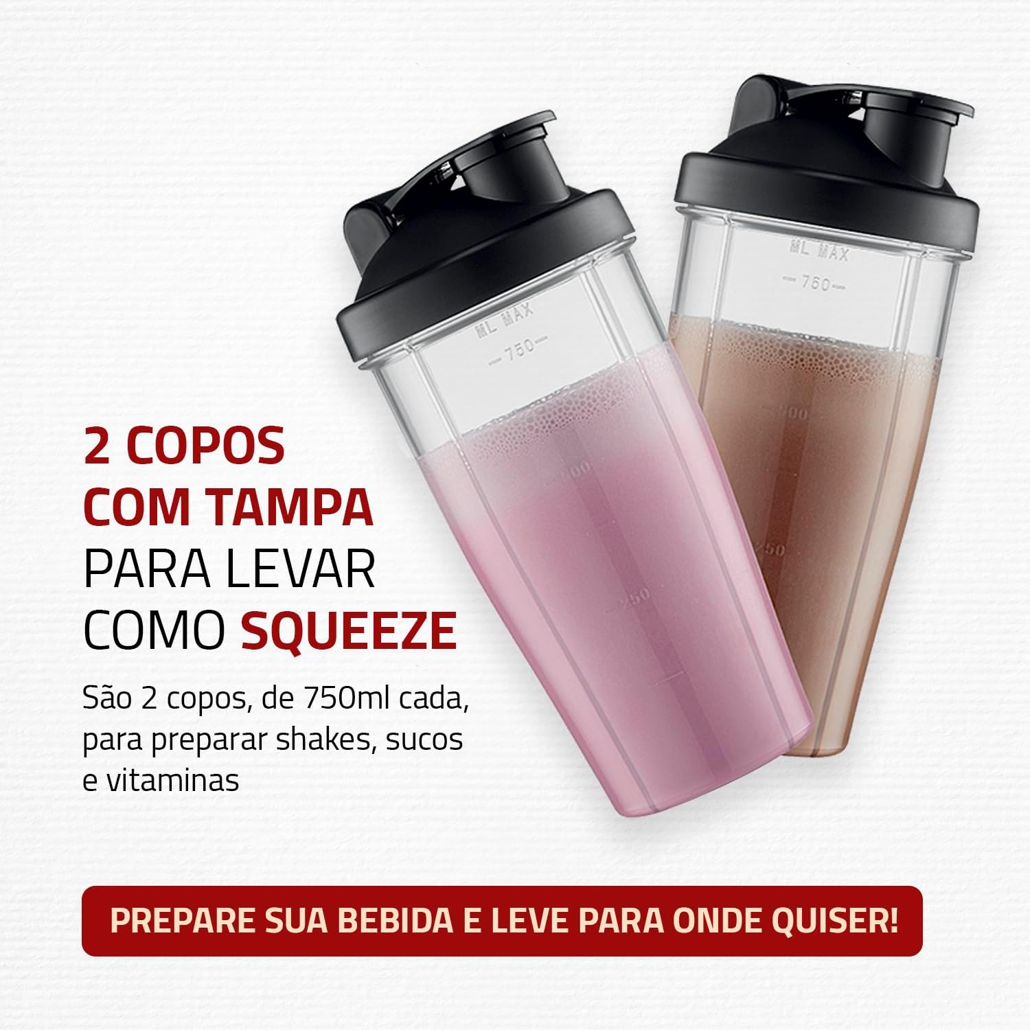 Liquidificador Personal 300W com 2 Copos Squeeze 750ml