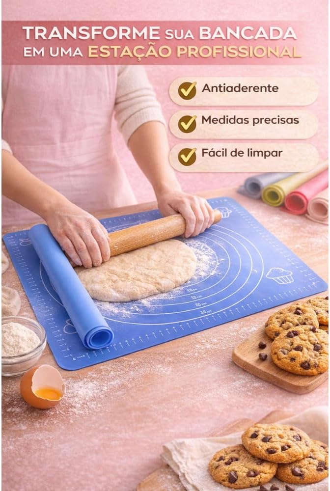 Kit Com 2 Tapetes De Silicone Culinário Ideal Para Confeitaria Preparar Massas Como Pães Pão de Queijo Rosquinhas Forma Antiaderente Reutilizavél Premium 30x 40 FONSES (CORES SORTIDAS)