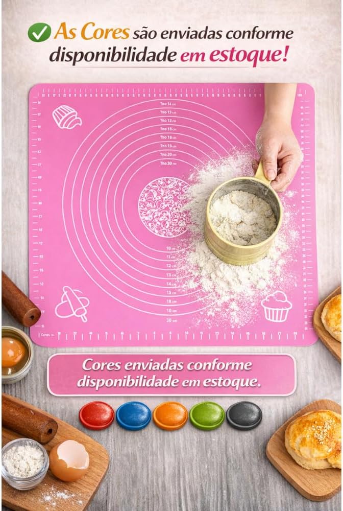 Kit Com 2 Tapetes De Silicone Culinário Ideal Para Confeitaria Preparar Massas Como Pães Pão de Queijo Rosquinhas Forma Antiaderente Reutilizavél Premium 30x 40 FONSES (CORES SORTIDAS)