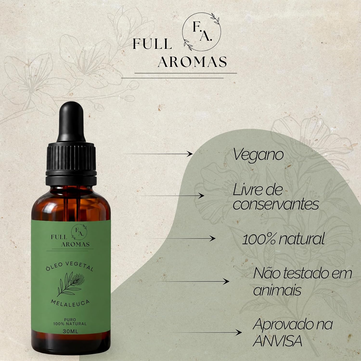 Óleo de Melaleuca Pronto para Pele 30ml 100% Puro e Natural Cuidado Facial e Corporal Controle de Oleosidade Ideal para Rotina de Skincare