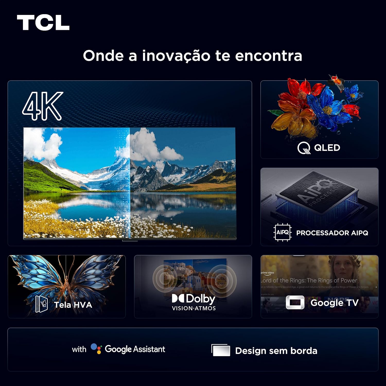 Smart TV com Google Assistant, 3 HDMI, USB e Bluetooth