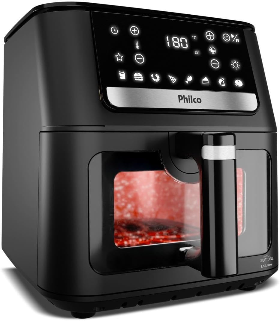 Fritadeira Air Fryer Digital 9,5L Preto Inox com Revestimento Cerâmico Redstone