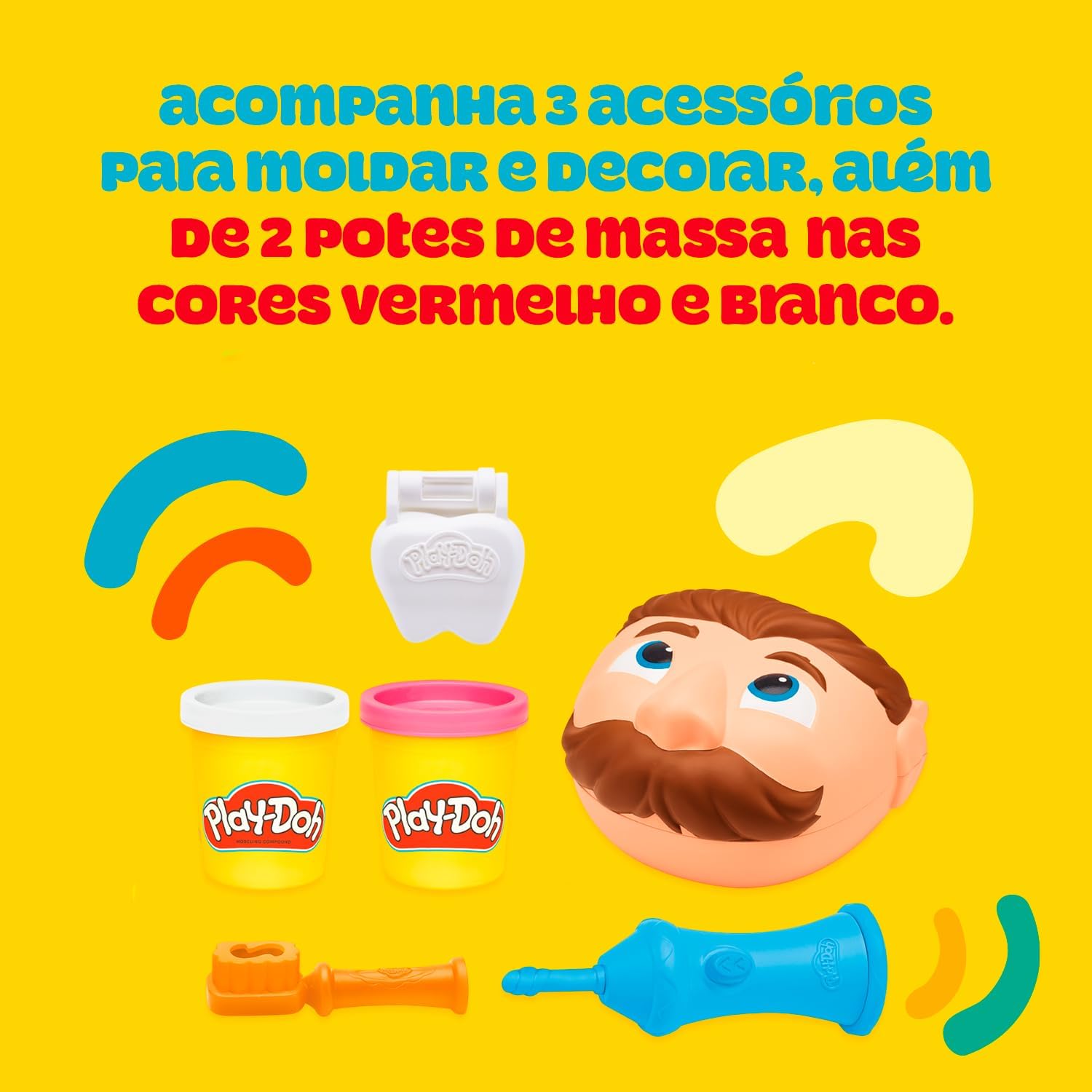 Play-Doh, Massinha de Modelar Infantil, Brincando de Dentista - Conjunto de Brinquedo com Acessórios e 2 Potes - A partir de 3 Anos