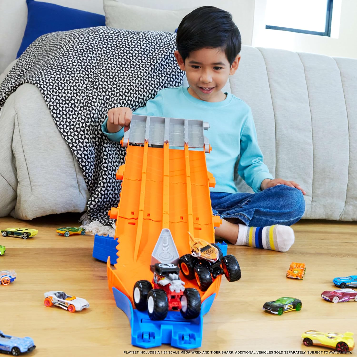 Hot Wheels Monster Trucks Corrida de Destruição Mega-Wrex vs Tiger Shark
