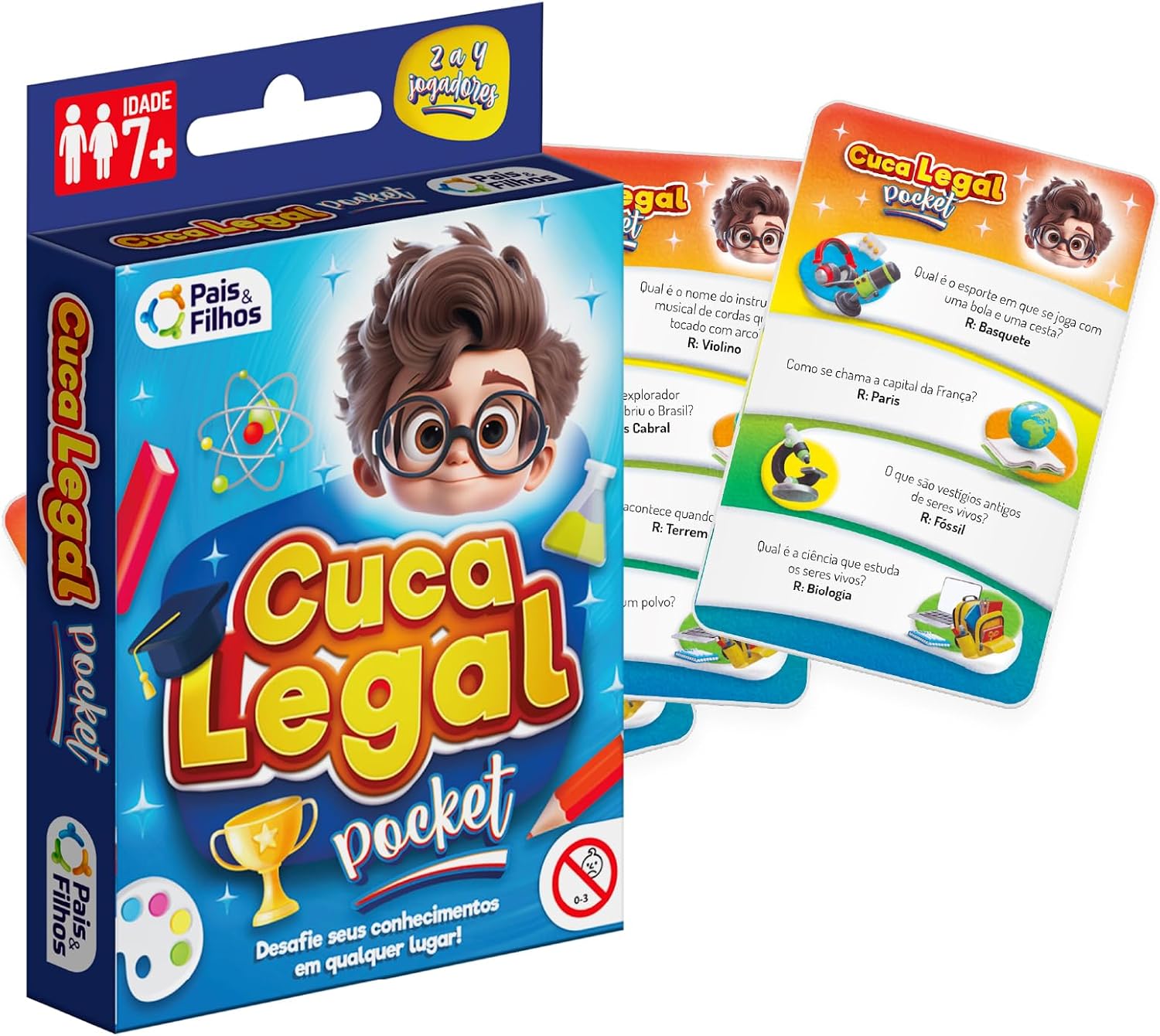 Pais &amp; Filhos | Jogo Cuca Legal Pocket | 220 Perguntas Educativas | Jogo de Cartas Infantil Portátil | +7 Anos | Jogo de Raciocínio e Conhecimento para Família e Viagem