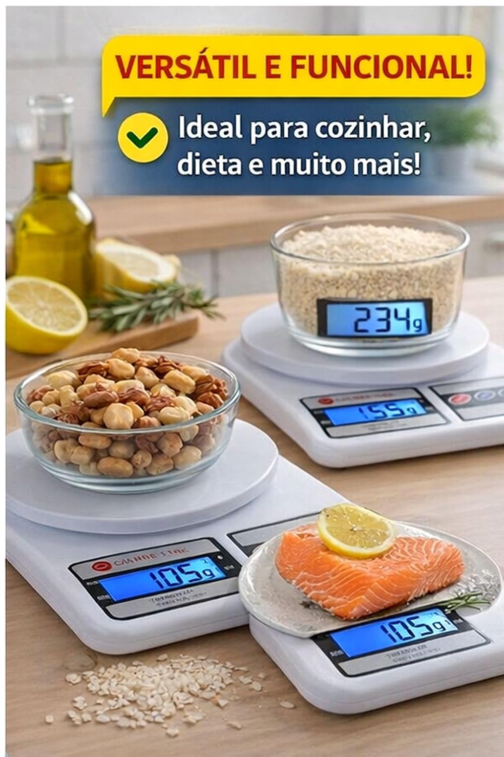 Balança de Cozinha Digital de Precisão até 10Kg Compacta para Receitas Doces e Salgadas, artesanato, delivery e laboratórios
