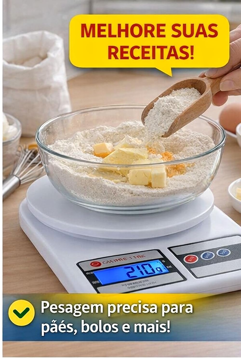 Balança de Cozinha Digital de Precisão até 10Kg Compacta para Receitas Doces e Salgadas, artesanato, delivery e laboratórios