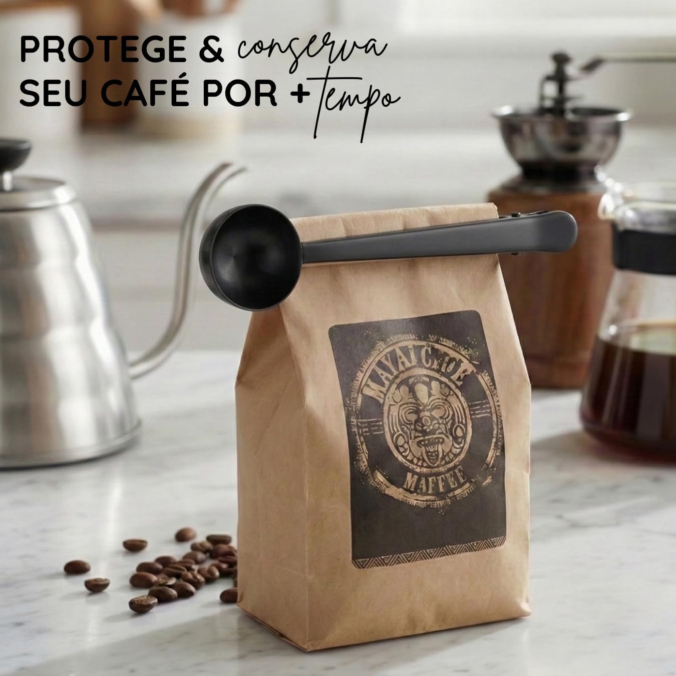 Colher Café Medidora 5g Pó de Café Prendedor Pacote em Inox Preto 17cm