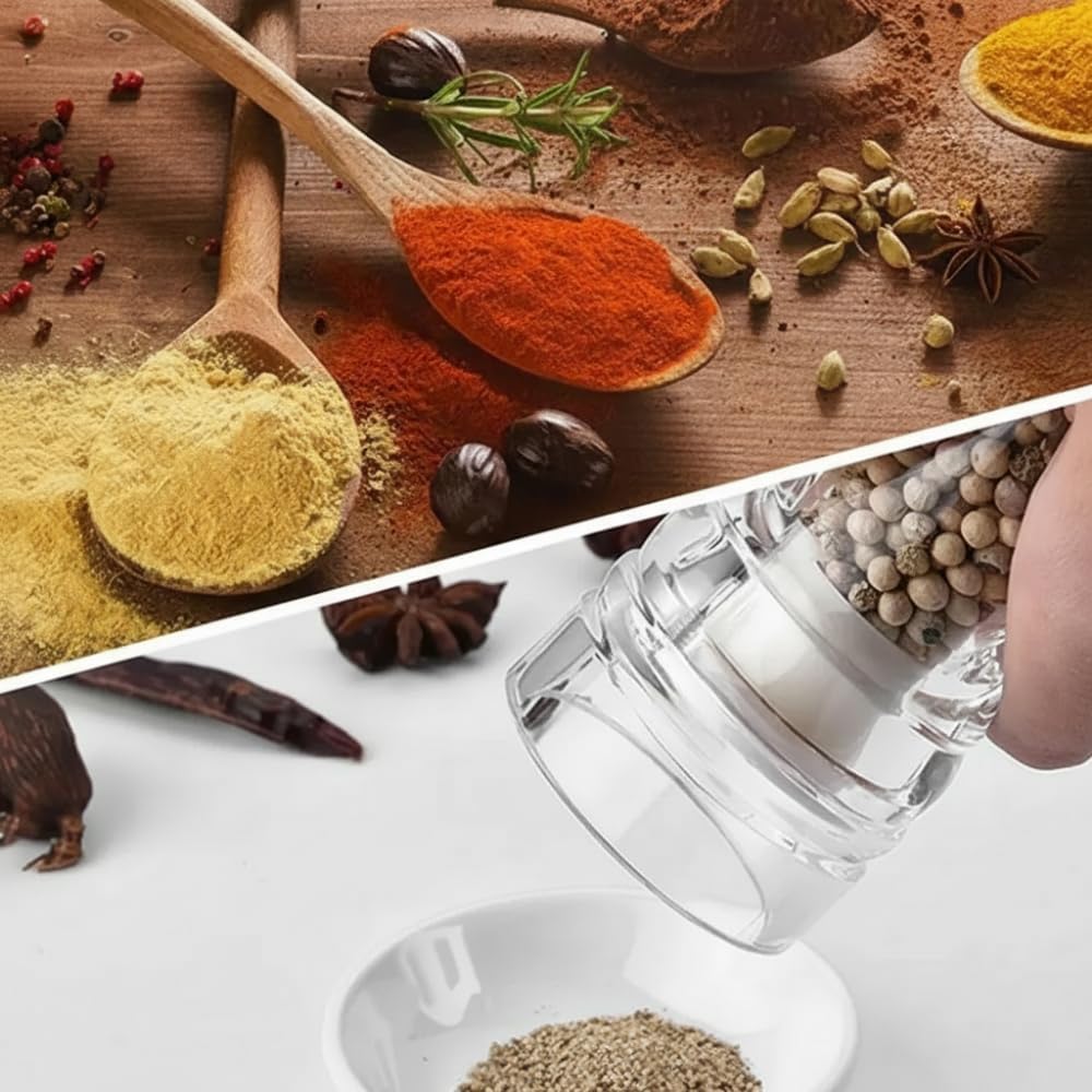 Moedor de Sal Grosso Pimenta do Reino e Especiarias Ajustável em Acrílico Transparente com Cerâmica Resistente Churrasco e Cozinha Diária
