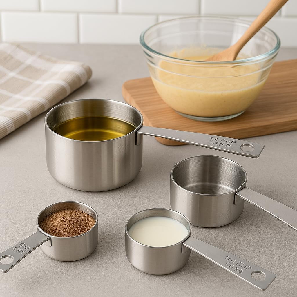 Kit 4 Xícaras Medidoras em Aço Inox