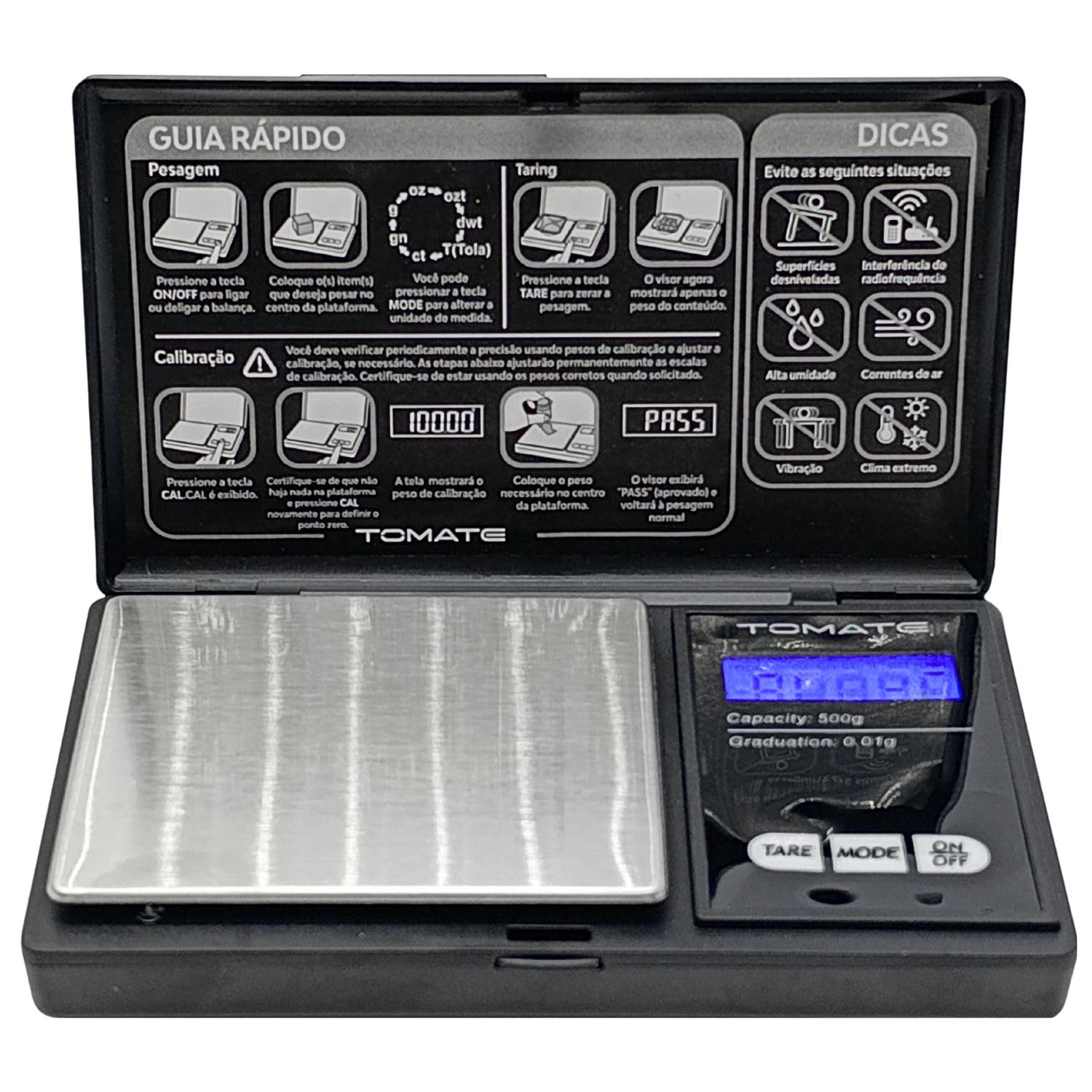 Mini Balança de Precisão 0,01g até 500g com Display LED