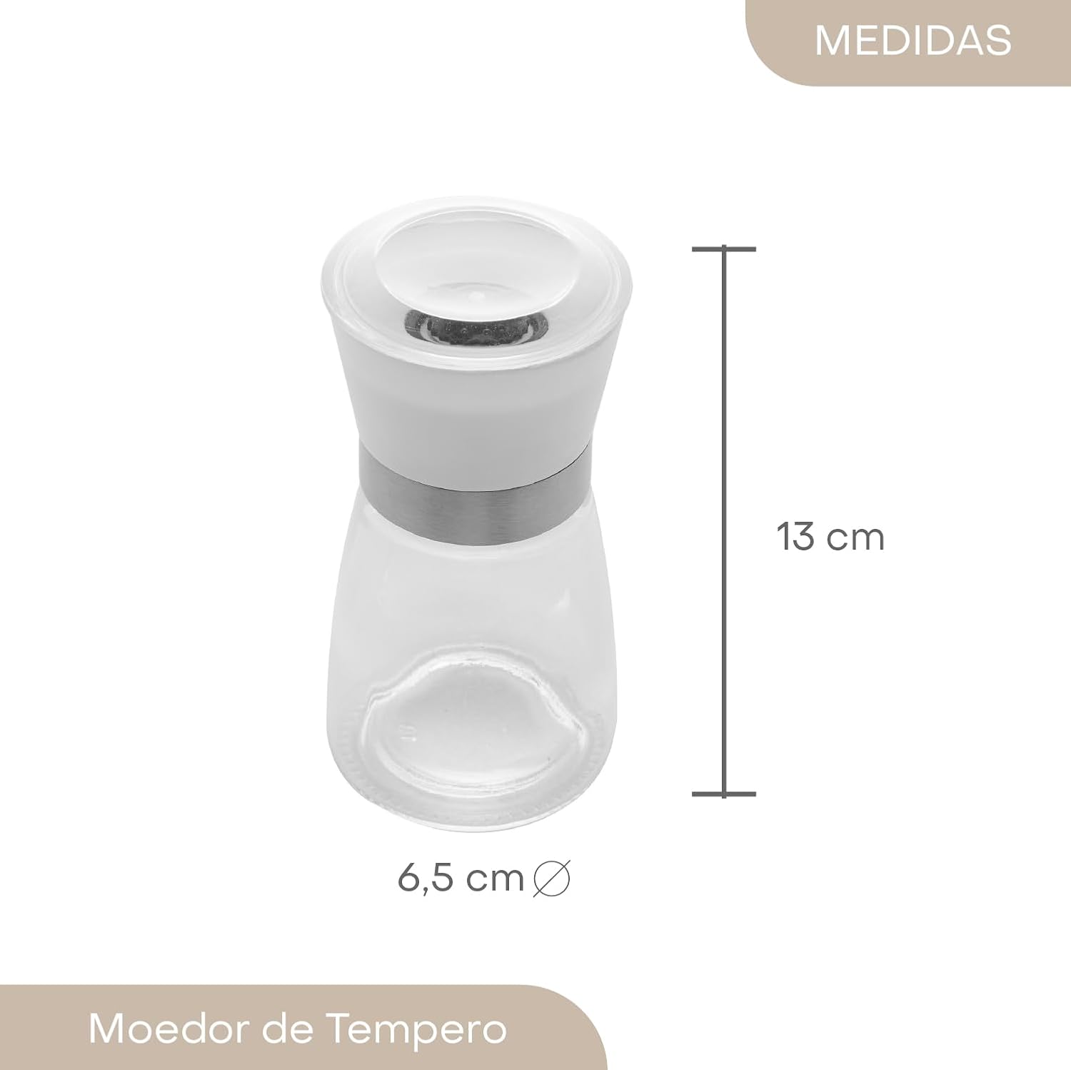 Moedor de Temperos em Vidro com Moagem Ajustável