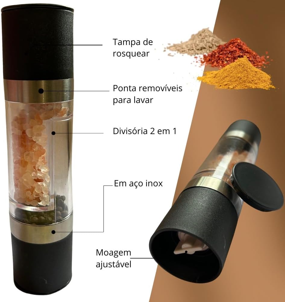 Moedor de Especiarias com Moagem Ajustável de Cerâmica
