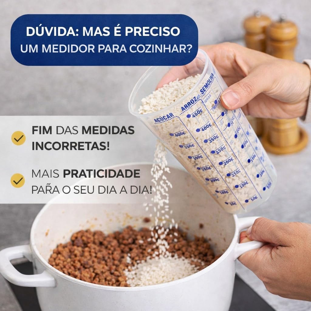 Copo Medidor de Plástico com Escalas para Ingredientes Secos e Líquidos