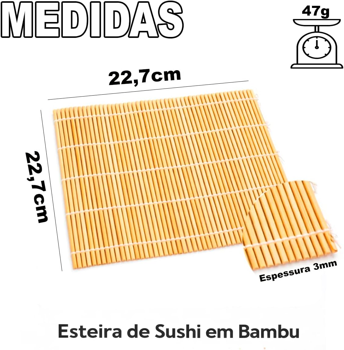 Esteira de Sushi em Bambu 22,7 x 22,7 cm