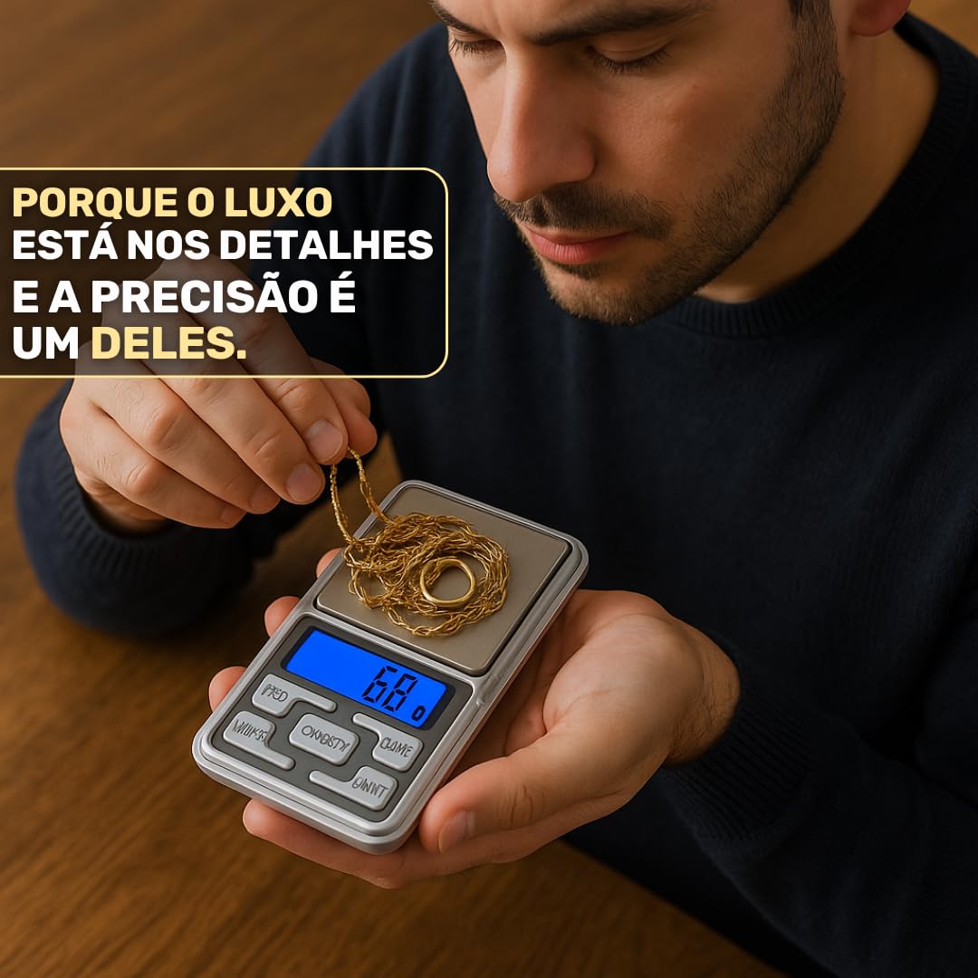 Mini Balança Digital de Alta Precisão 0,1g a 500g – Portátil de Bolso com Visor LED, Função Tara – Para Cozinha, Joias, Ouro, Temperos e Metais – Acompanha 2 Pilhas AAA Premium