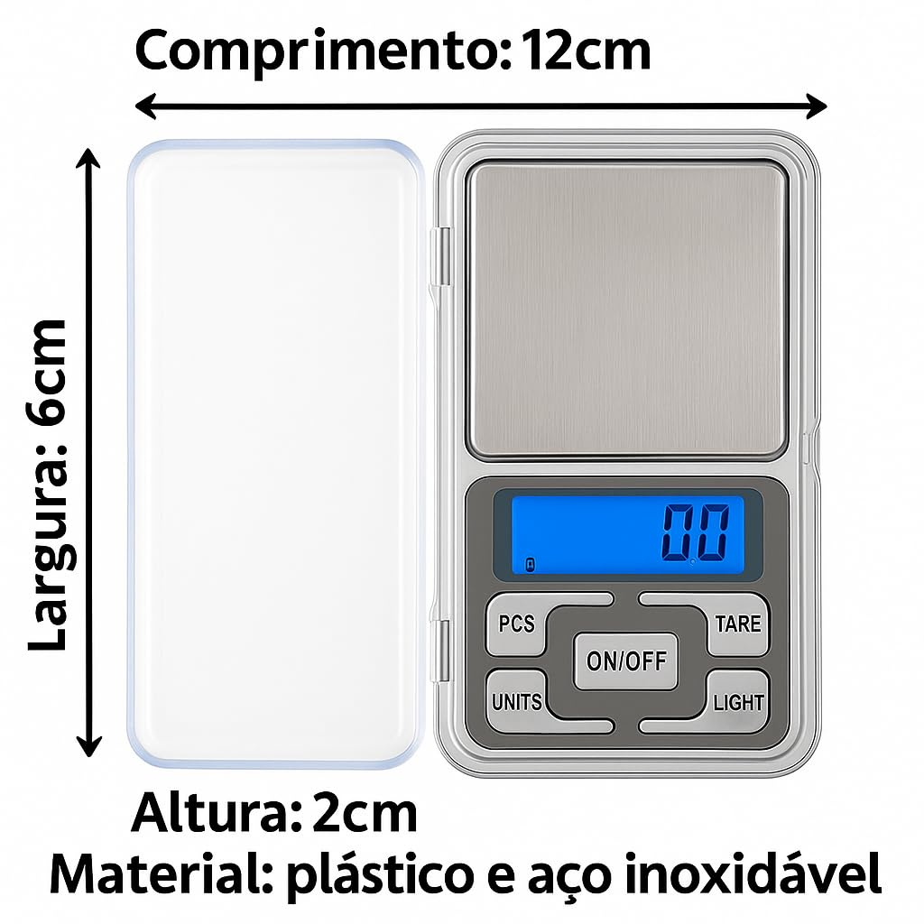 Mini Balança Digital de Alta Precisão 0,1g a 500g – Portátil de Bolso com Visor LED, Função Tara – Para Cozinha, Joias, Ouro, Temperos e Metais – Acompanha 2 Pilhas AAA Premium