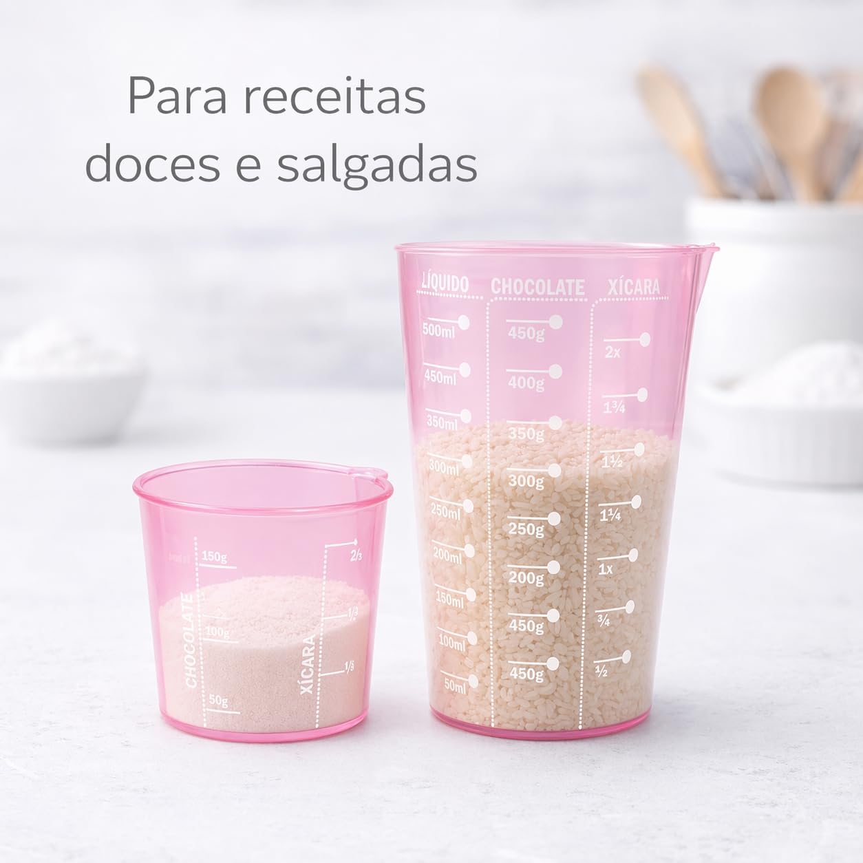Kit 2 Copos Medidores de Plástico Rosa