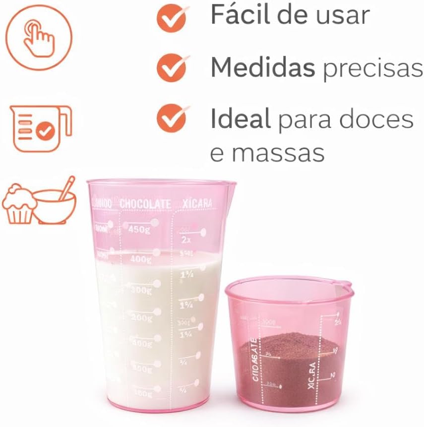 Kit 2 Copos Medidores de Plástico Rosa