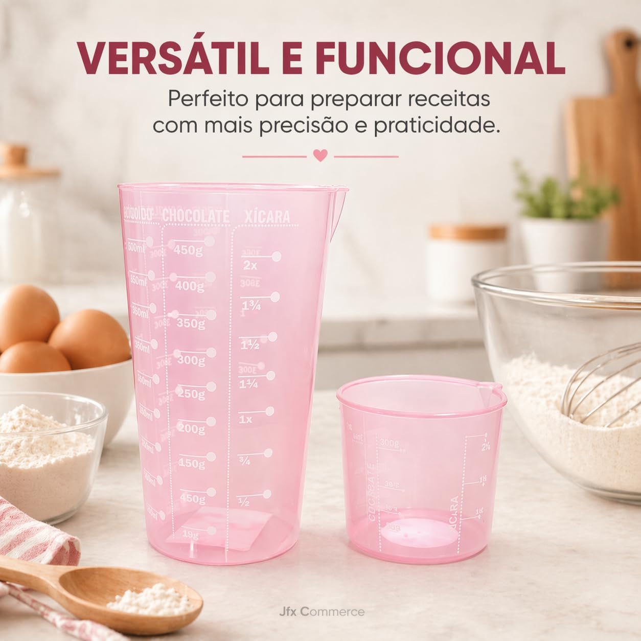 Kit 2 Copos Medidores de Plástico Rosa