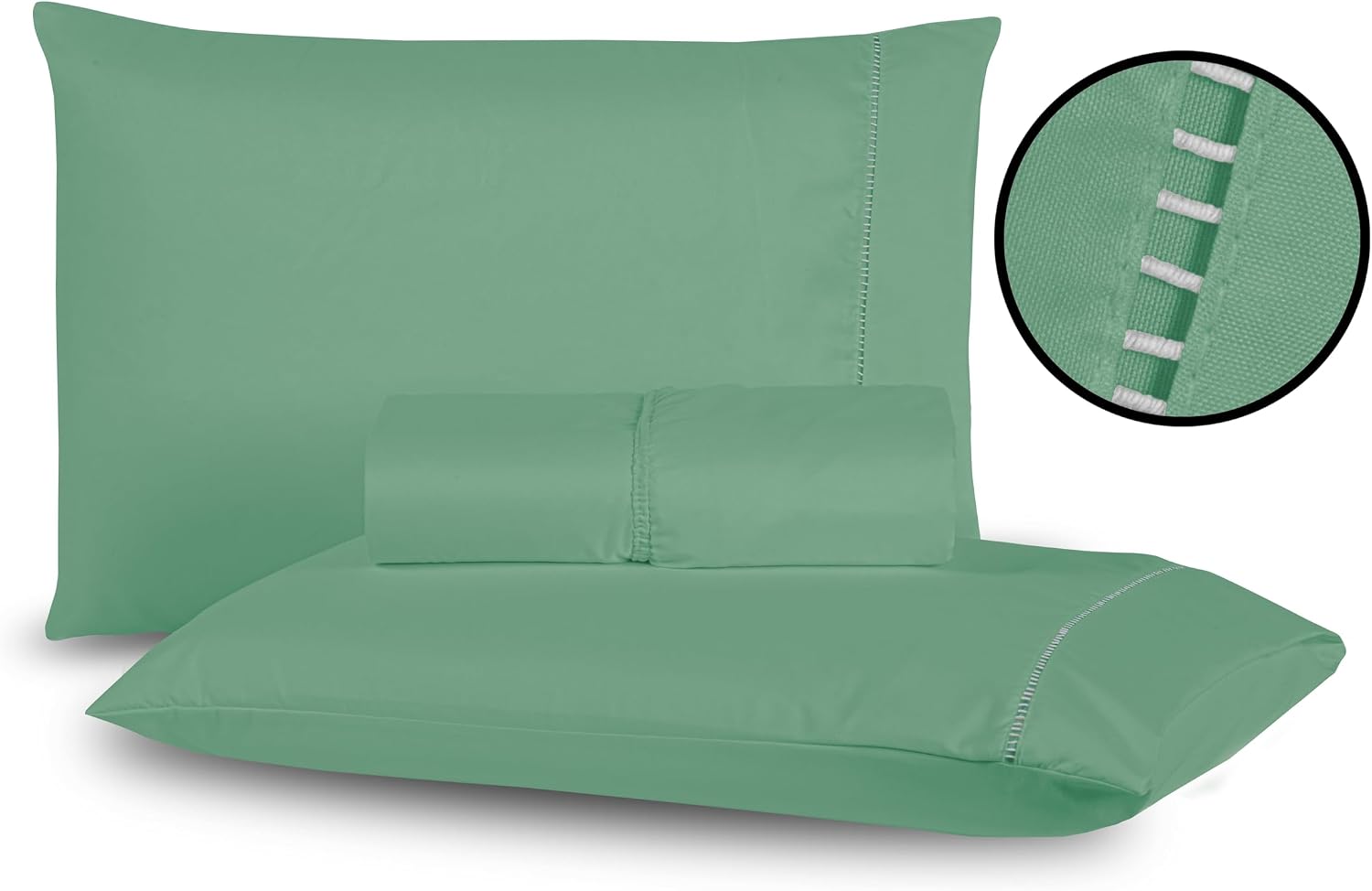 Jogo de Lençol 03 Peças 400 Fios Ponto Palito Toque Macio (Verde, Queen)