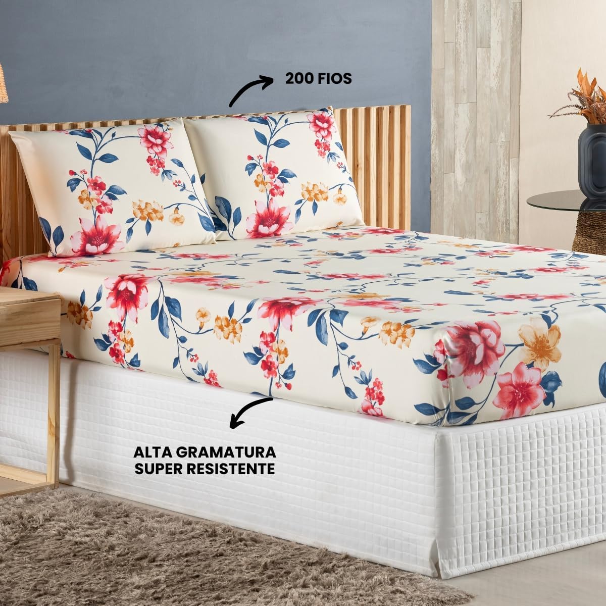 Lençol Estampado Solteiro 2 Peças Micro Percal 200 Fios Felicità