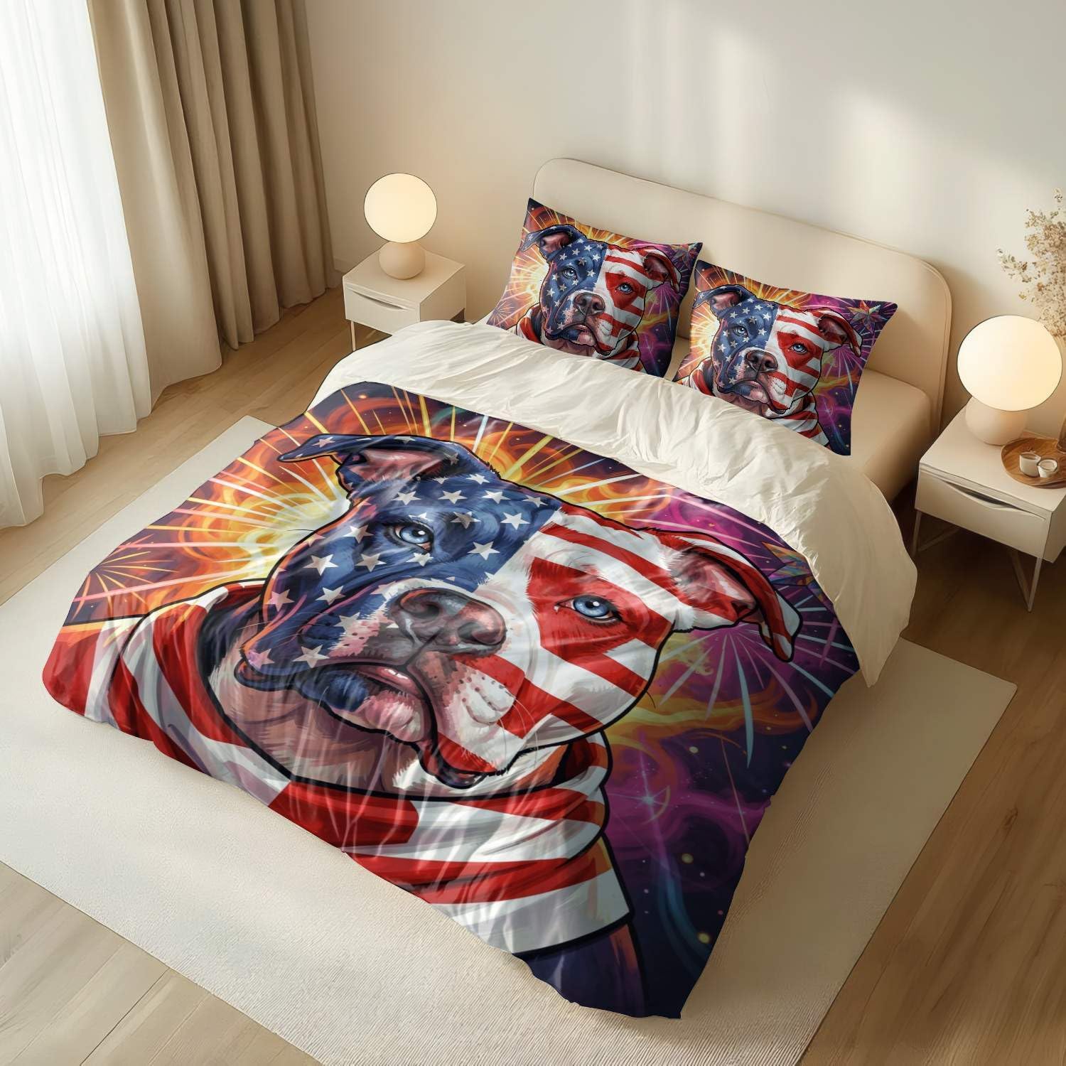 Jogo de Cama Patriótico Bandeira Americana Impressão Digital 3D