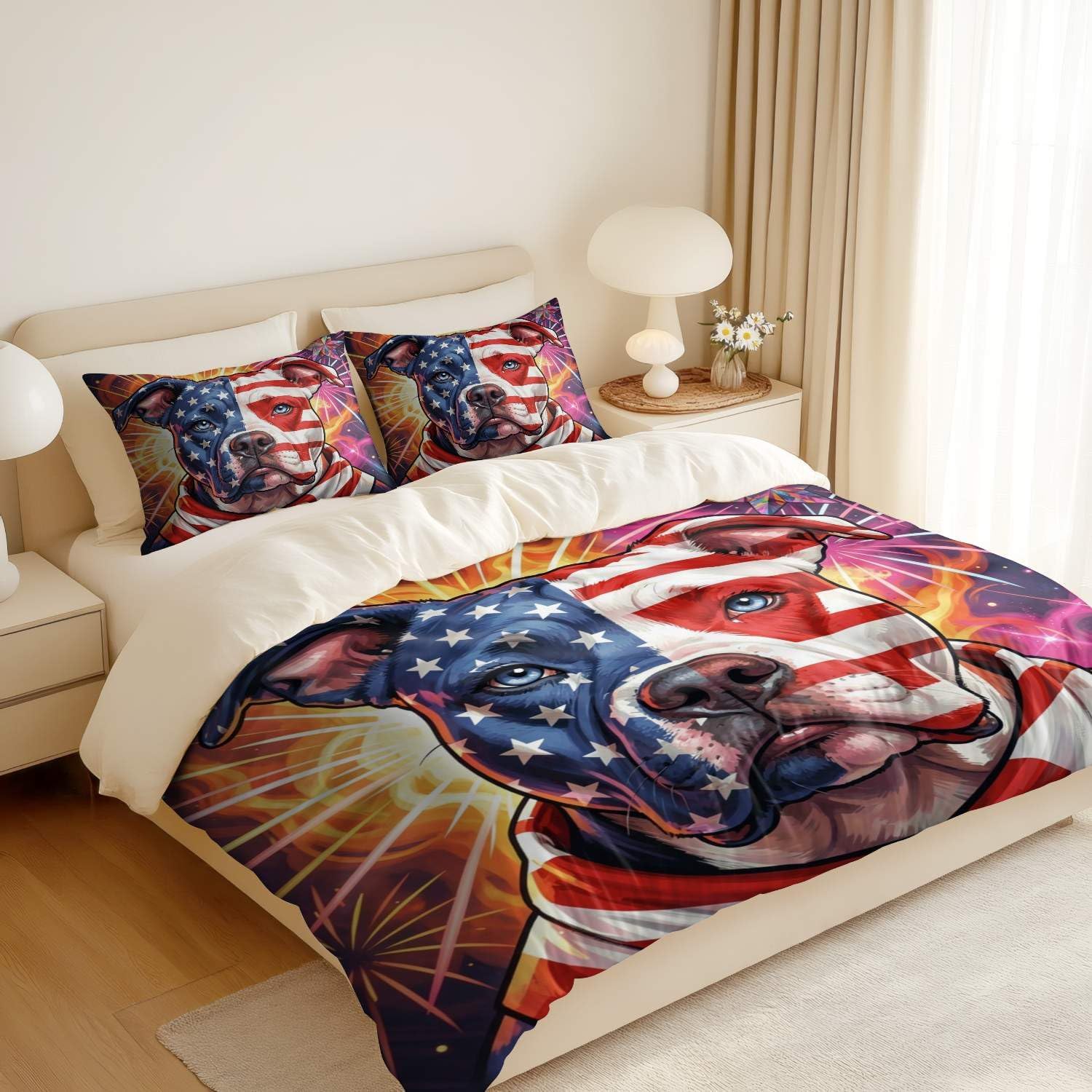 Jogo de Cama Patriótico Bandeira Americana Impressão Digital 3D