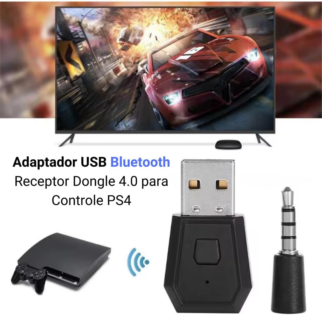 Adaptador Bluetooth USB para PS4 e PS5 com Áudio e Microfone