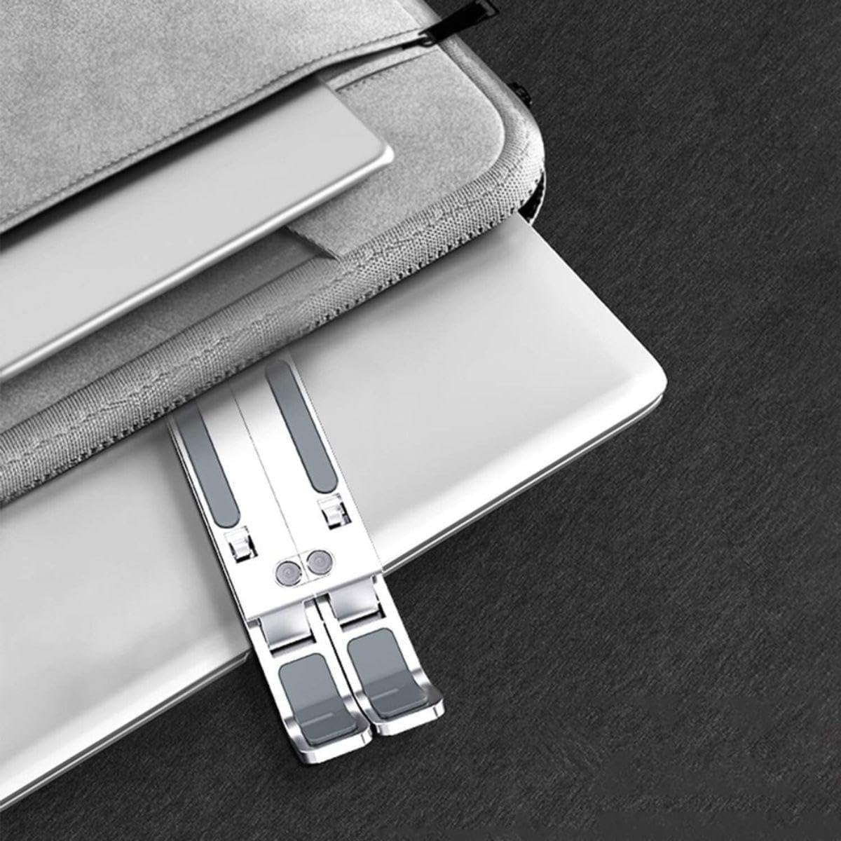 Suporte para Notebook e Tablet Linha Premium em Alumínio Dobrável e Ergonômico Para Desktop Portátil Ajustável em 6 Ângulos com Altura Regulável Leve Apoio Universal - Com estojo para armazenagem