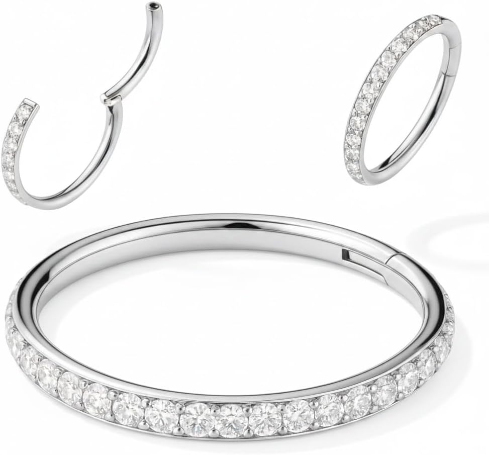 Piercing Argola Titânio com Zircônia Cravejada – Hipoalergênico para Tragus Helix Cartilagem Nariz, 6mm 8mm 10mm 12mm
