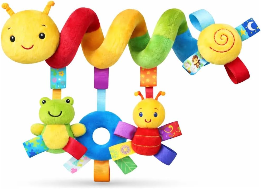 Brinquedo Espiral Sensorial Centopeia de Pelúcia Mobile para Carrinho de Bebê - Brinquedo Bebe 0 a 6 Meses, com Chocalho, Cores Vibrantes