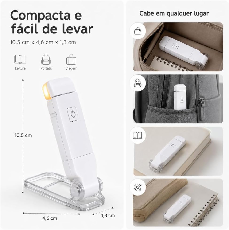 Luz de Leitura com 3 Modos de Iluminação