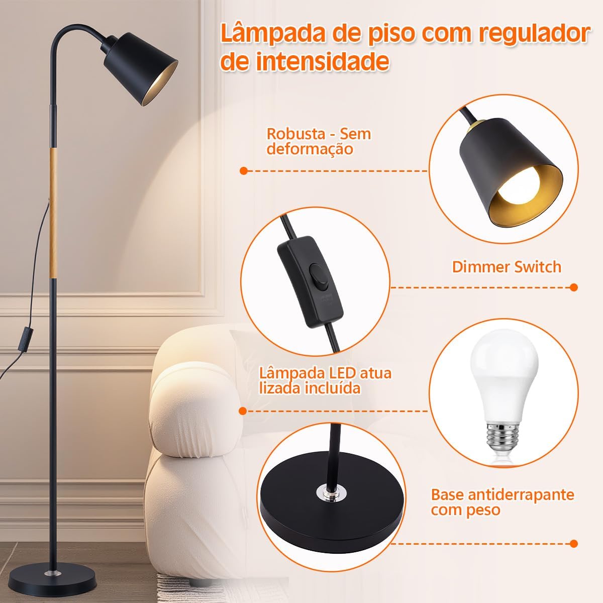 Luminária de Mesa Clássica com Cúpula e Base em Metal