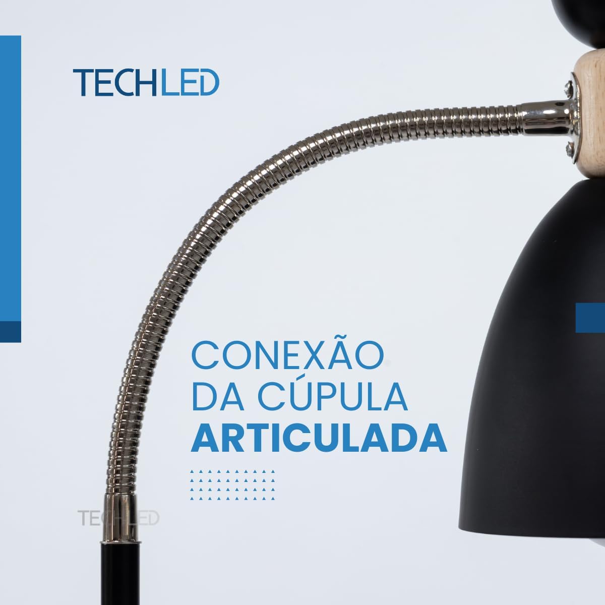 Abajur de chão flexivel luminaria chao articulada piso detalhe em madeira Techled (Preto)