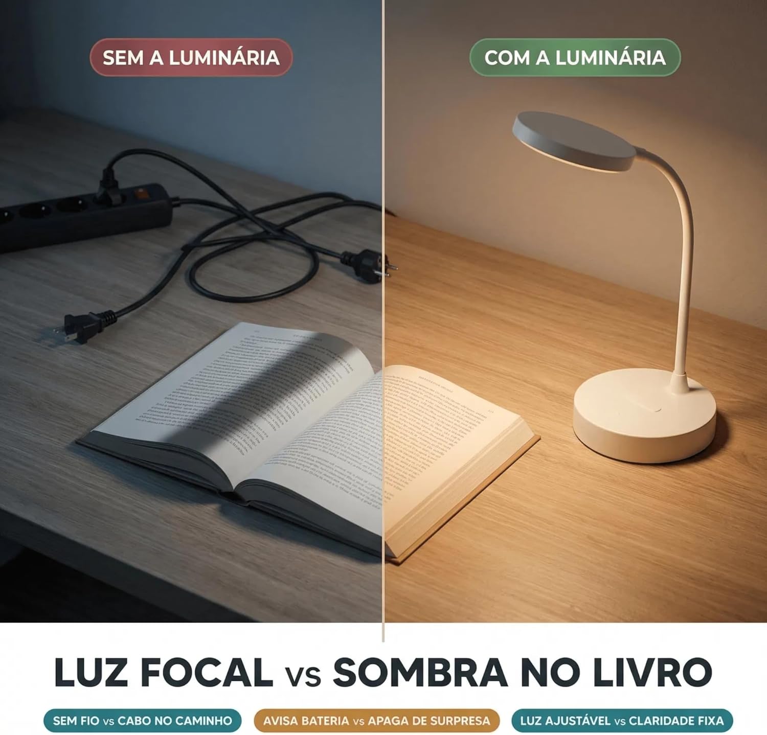 Luminária de Mesa LED com Controle Touch e Intensidade Ajustável