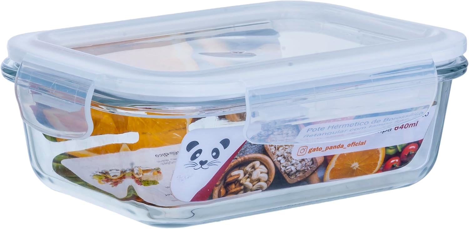 Gato Panda KIT Potes de Vidro Retangular com Tampa Hermética Branco ou Azul (5, Azul, 640ml)