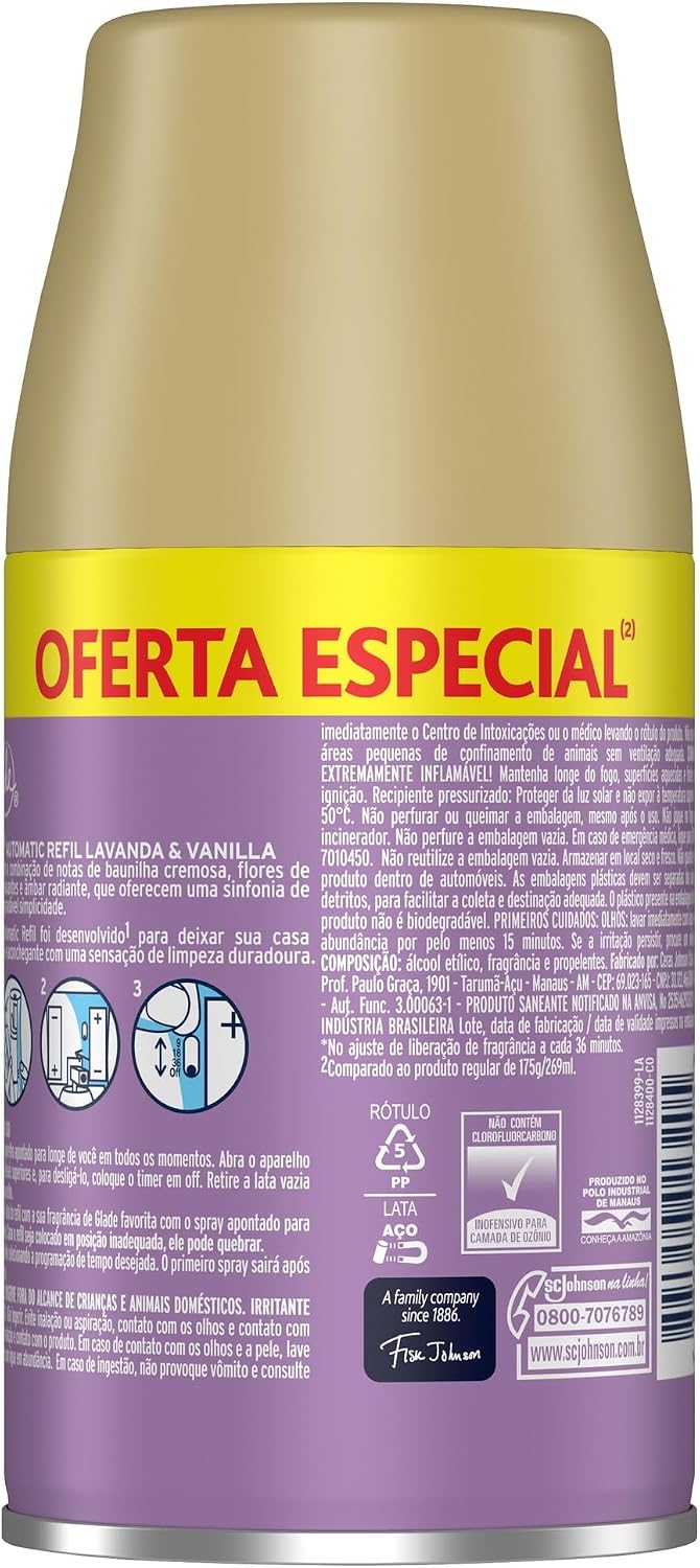 Glade Aromatizador de Ambiente Automático, Lavanda e Baunilha, Refil 260ml