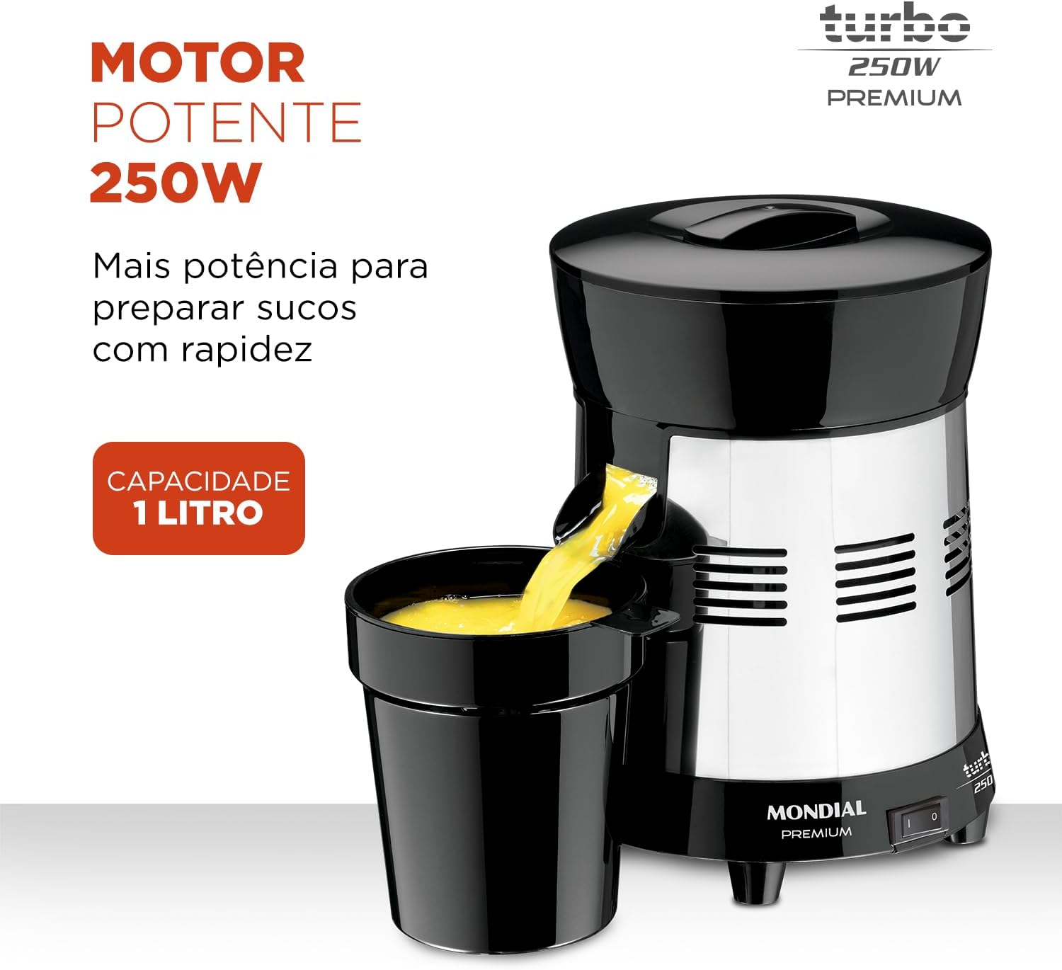Espremedor de Frutas 250W 1 Litro com 2 Cones