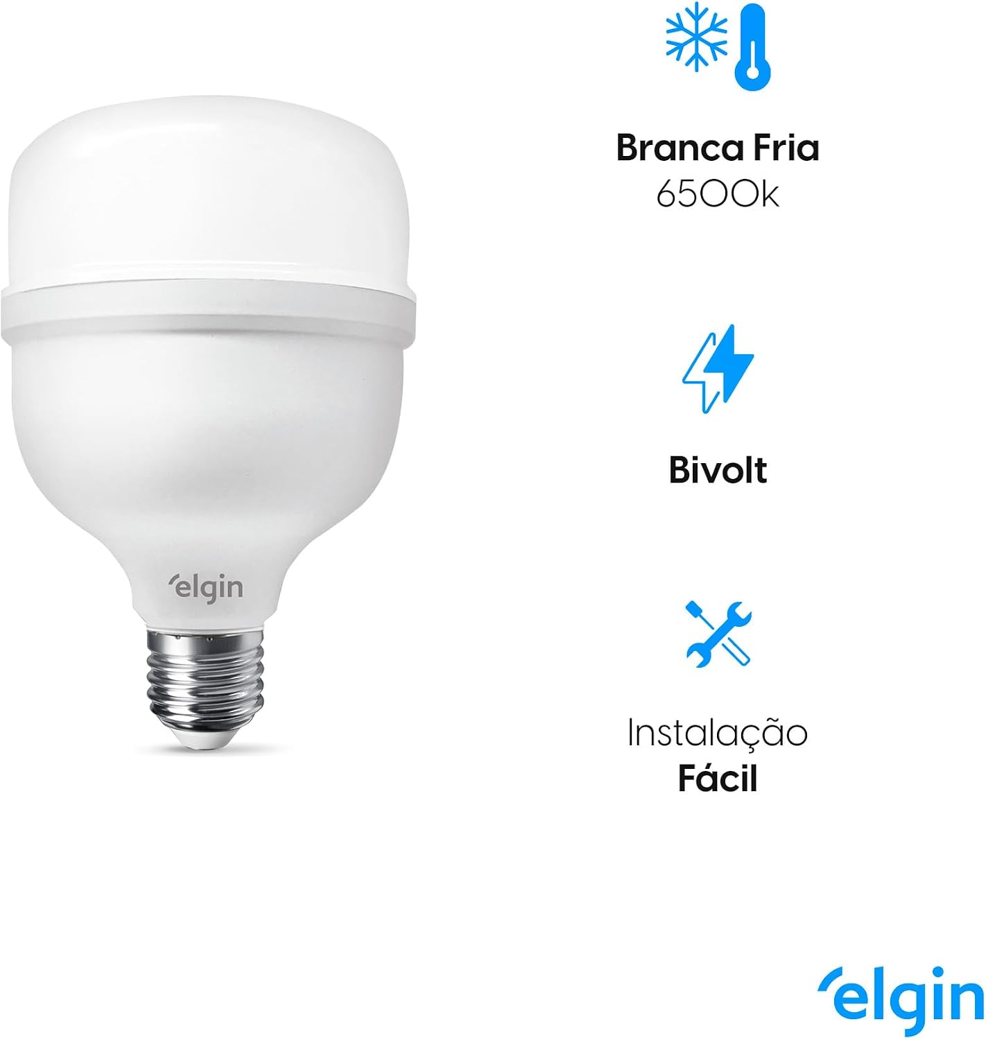Lâmpada Super Bulbo LED T 30W 6500K Elgin Bivolt Luz Branca Fria