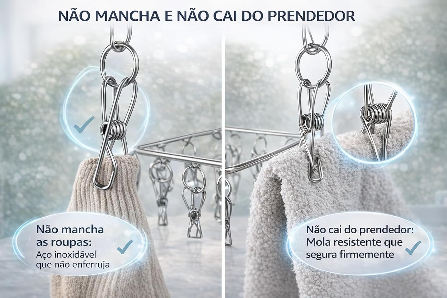 Varal Suspenso de Aço Inox Premium com 40 Prendedores para Meias, Calcinhas e Roupas Íntimas, Varal Quadrado Antiferrugem, Ideal para Apartamento, Lavanderia e Pequenos Espaços
