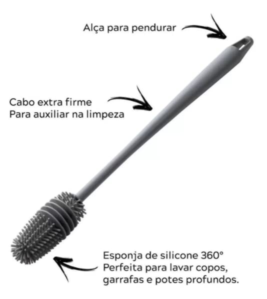 Escova de Limpeza com Cerdas de Silicone e Cabo Longo
