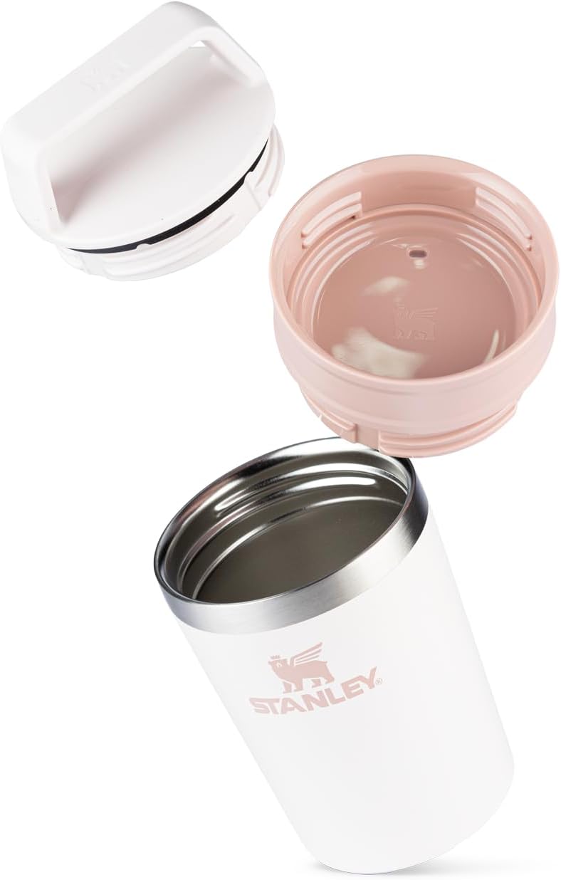 Stanley - Copo de Café Térmico, Caneca de Viagem Café Go com Tampa de Duas Partes Para Beber e Alça de Transporte, Garrafa Térmica de Aço Inoxidável, 236 ml, Rose Quartz