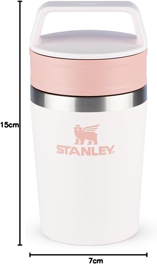 Stanley - Copo de Café Térmico, Caneca de Viagem Café Go com Tampa de Duas Partes Para Beber e Alça de Transporte, Garrafa Térmica de Aço Inoxidável, 236 ml, Rose Quartz