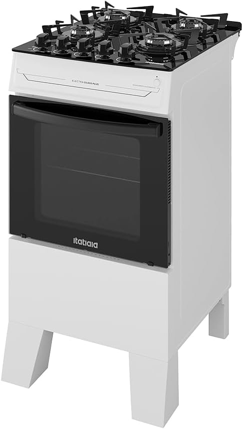 Fogão 4 Bocas a Gás Itatiaia Electra Glass Plus Mesa de Vidro Acendimento Automático Branco Bivolt