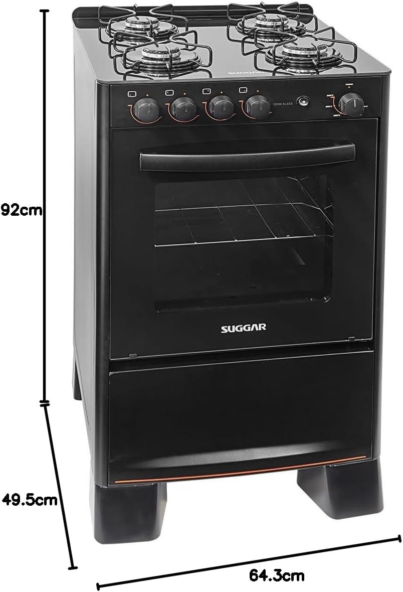 Fogão Suggar Cook Glass 4 Queimadores Mesa Vidro Preto Bivolt FGVCG410PT