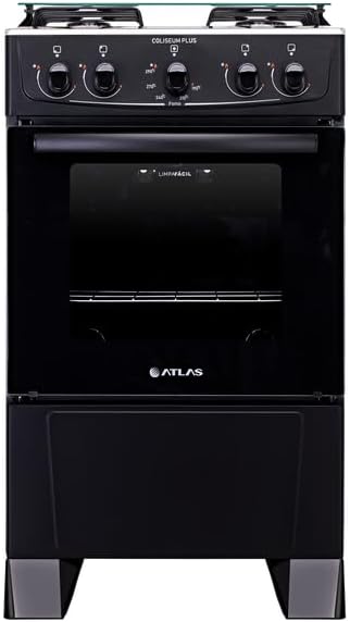Fogão Atlas 4 bocas preto com forno limpa fácil Coliseum Plus - Forno 50l