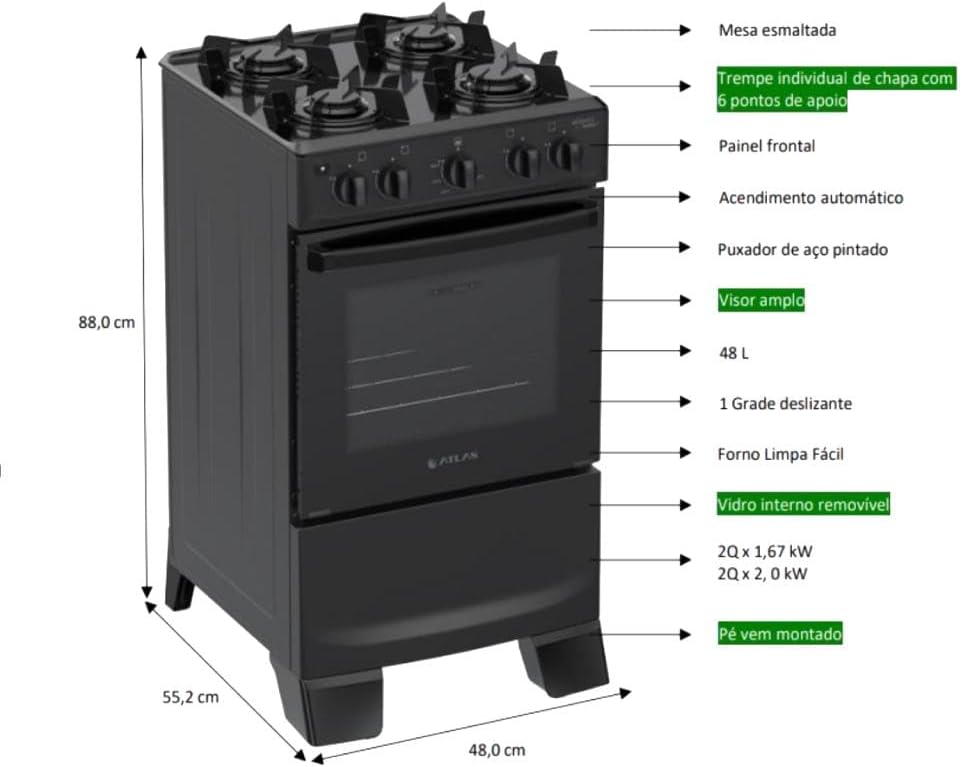 Fogão Automático com Forno de Vidro Duplo